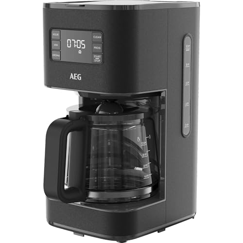 AEG Kaffeemaschine Deli 5 mit Glaskanne | 1,25 l | programmierbarer Timer | Warmhaltefunktion | Abschaltautomatik | Wasserstandsanzeige | 1000 Watt | 2-10 Tassen | Anti-Tropf| Anthrazit | CM5-1-6AN von AEG