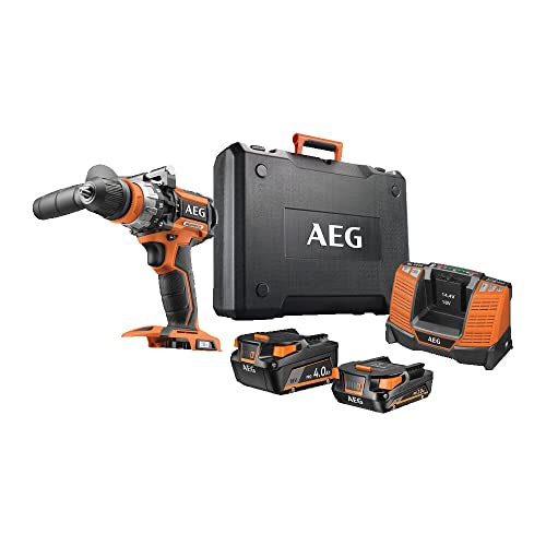 AEG 18 V PRO18V Brushless Akku-Kompakt-Schlagbohrschrauber BSB18CBL-X02C (2-Gang-Getriebe, max. Drehmoment 75 Nm, Drehmomentstufen 22, Bohrfutter 13 mm, inkl. 4,0Ah & 2,0Ah Akku & Ladegerät im Koffer) von AEG