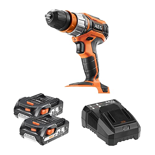 AEG PRO18V Akku-Kompakt-Bohrschrauber BS 18C2X (Max. Drehmoment 60Nm, Schnellspannbohrfutter 13mm, 21-stufige Drehmomenteinstellung, 2-Gang Getriebe inkl. 2x 2.0Ah Akku und Ladegerät) von AEG