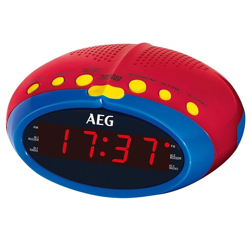 AEG Radiowecker MRC 4143 Kinderwecker Uhr, rot/blau, LED-Display, Einschlaffunktion, große Anzeige von AEG