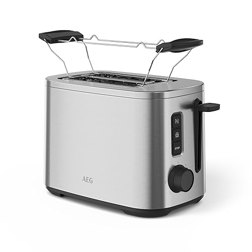 AEG T5-1-4ST Toaster Deli 5 / 7 Toasteinstellungen / Countdown-Timer / Stopp-, Auftau-, Aufwärmknopf / Automatische Zentrierung / Cool-Touch-Gehäuse / Breite Schlitze / Krümelschublade / Edelstahl von AEG