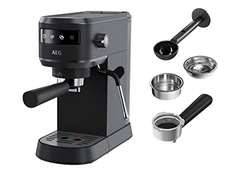 AEG EC6-1-6BST Espresso Siebträgermaschine / schmales Design / Thermoblock Technologie / 15 bar / 3 Einsätze für 1-2 Tassen & ESE Pads / Touch Bedienfeld / Milchschaumdüse / 1 l Wassertank / schwarz von AEG