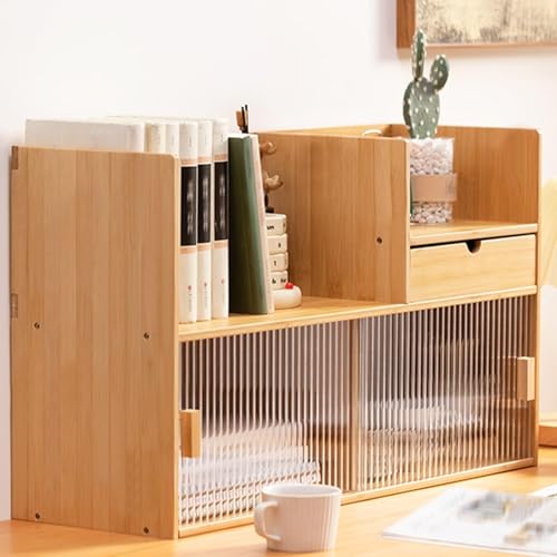 AEGCAOJH 2-stöckiges Schreibtisch-Bücherregal, Schreibtischregal mit Schubladen, industrielles Computer-Schreibtisch-Schreibtischregal, Schreibtisch-Bücherregal, Glastür-Design, stabile STR von AEGCAOJH