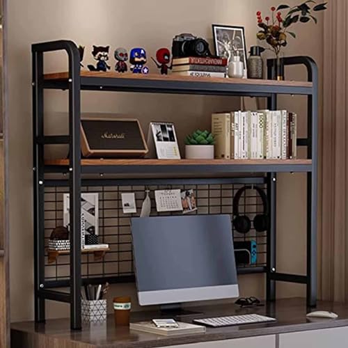 AEGCAOJH 2-stöckiges Schreibtisch-Bücherregal - Erweiterbarer Schreibtisch-Aufbewahrungs-Organizer, kleines Schreibtisch-Bücherregal, freistehendes Regal, multifunktionales Computertisch-Bü von AEGCAOJH