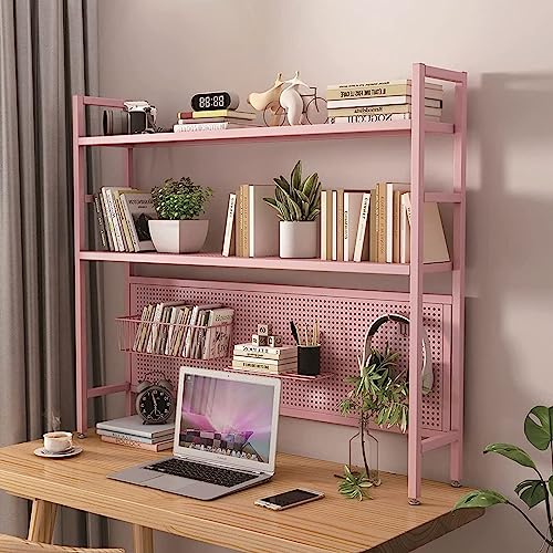 AEGCAOJH 2-stöckiges Schreibtisch-Bücherregal aus Schmiedeeisen - Industrielles Computertisch-Schreibtischregal, Schreibtisch-Bücherregal fürs Büro, Schreibtisch-Organizer fürs Büro mit Loc von AEGCAOJH