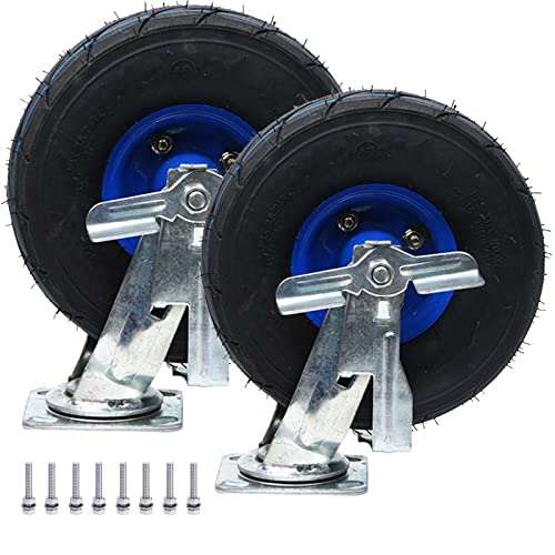 AEGCAOJH 2er-Pack 200 mm Schwerlast-Lenkrolle 250 mm Luftgefülltes Lenkrad mit Bremse Schwenkplatte Lenkrolle mit Edelstahlschrauben, Stoßdämpfung Gummi-Lenkrolle Bockrolle Stahlnabe, für S von AEGCAOJH