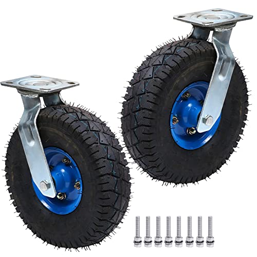 AEGCAOJH 2er-Pack Lenkrollen mit Platte, robuste, luftgefüllte Lenkrolle, Gummirolle mit Bremse, leise Lenkrolle mit Schrauben, mit Reifenadern, Stahlnabe, Ø 200 mm 250 mm, für den Einsatz von AEGCAOJH