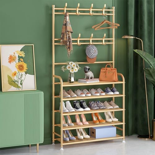 AEGCAOJH 3-in-1-Schuhbank aus Metall, Aufbewahrungsregal, moderner Garderobenständer im industriellen Eingangsbereich, freistehender Flurständer, Kleiderbügel-Organizer, stehende Garderobe AEGCAOJH 3-in-1-Schuhbank aus Metall, Aufbewahrungsregal, moderner Garderobenständer im industriellen Eingangsbereich, freistehender Flurständer, Kleiderbügel-Organizer, stehende Garderobe von AEGCAOJH