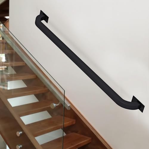 AEGCAOJH 30 cm – 600 cm Treppenhandlauf – Komplettset. Schwarze Treppengeländerhandläufe aus Metall für den Innen- und Außenbereich, Moderne Geländer aus Vierkantrohren, Sicherheitswandstüt von AEGCAOJH