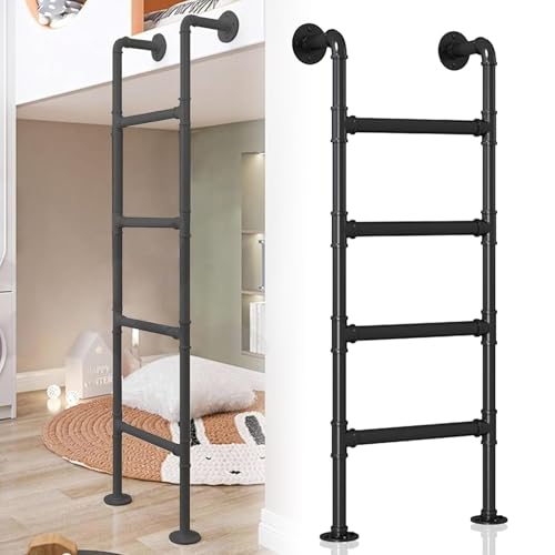 AEGCAOJH 39"/49"/51"/55"/59"/65" Home High Loft Dachboden Bett Trittleitern, Industrielle Eisenrohr Fenster Schachtleiter Keller Ausstiegsleiter 4-8 Sprossen Notkletterleiter (210cm/83in) von AEGCAOJH