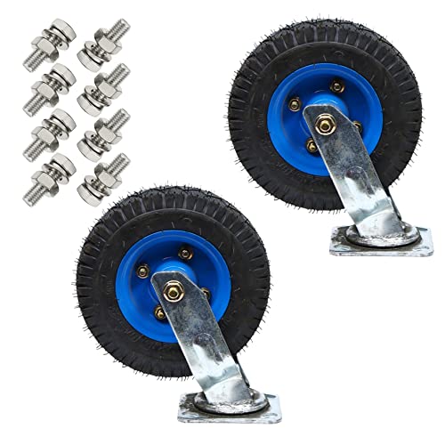 AEGCAOJH 8 Zoll und 10 Zoll schwere Industrieräder, 2er-Pack (fest/schwenkbar/mit Bremse), pneumatisches Gummi-Lenkrad mit schwenkbarer Oberplatte, Ersatz-Lenkrolle für Flache Karren/Trolle von AEGCAOJH