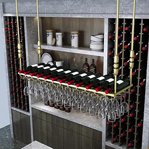 AEGCAOJH Bar Unit Floating Shelves Wall Mounted Wine Racks, Wine Bottle Holder Ceiling Hanging Metal Iron Wine Glass Rack Goblet Stemware Racks, Adjustable Height and Width Wine Rack, Gold von AEGCAOJH