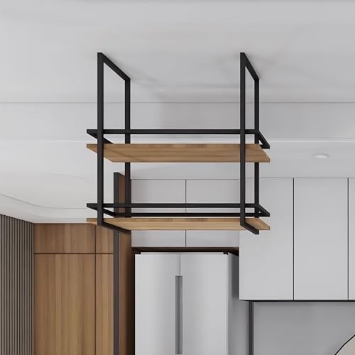 AEGCAOJH Deckenregal, hängende Wandregale zur Aufbewahrung von Weinflaschen, Pflanzen und Büchern, 2-lagiges schwebendes Organizer-Regal aus Metall mit umgedrehtem Weinglashalter für Restau AEGCAOJH Deckenregal, hängende Wandregale zur Aufbewahrung von Weinflaschen, Pflanzen und Büchern, 2-lagiges schwebendes Organizer-Regal aus Metall mit umgedrehtem Weinglashalter für Restau von AEGCAOJH