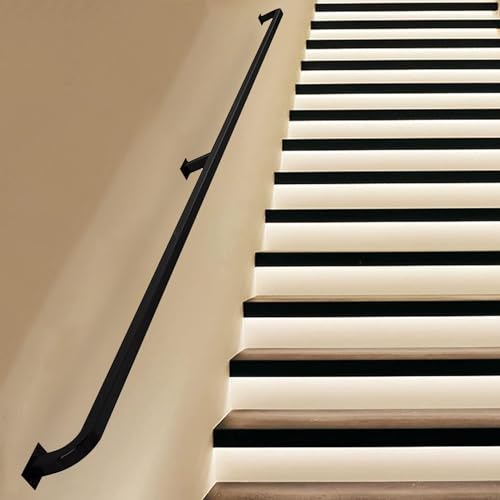 AEGCAOJH FT - 20 FT Wandmontierter Treppenhandlauf, Geländerhandläufe für den Innen- und Außenbereich, Schwarze Moderne Treppenhandläufe, Geländer aus Metalleisenrohr, Sicherheitshaltegriff von AEGCAOJH