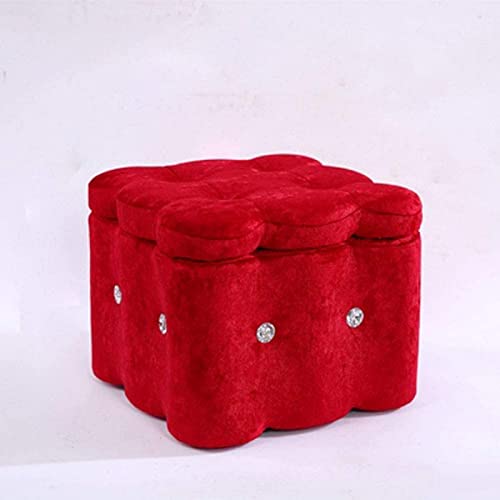 AEGCAOJH Fußhocker Fußhocker Ottoman Pouffe Fußhocker,Quadratischer Aufbewahrungs-Fußhocker Europäische Holz-Fußhocker Wohnzimmer Schlafzimmer Arbeitszimmer Kleine Bank,Roter Wohndekor-Stuh von AEGCAOJH