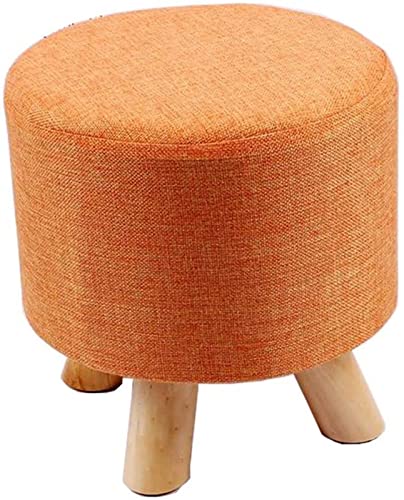 AEGCAOJH Fußhocker Fußhocker Rund Gepolsterte Fußhocker Sitzgelegenheiten Aus Holz Fußhocker Ottomane Stuhl Fußhocker 4 Holzbeine Und Leinenbezug 28 * 28 * 28 cm, Orange Home Decor Chair von AEGCAOJH