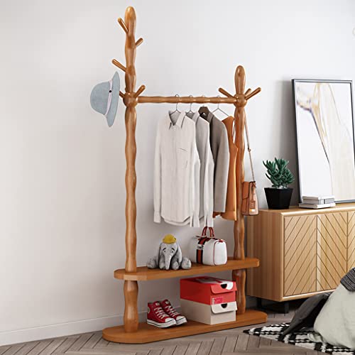 AEGCAOJH Garderobenständer Upgrade-Version 2-in-1 Garderobenständer aus massivem Holz, Hutständer, mit 1 Kleiderstange und Ablagefläche/Honigfarbe/Holzoptik/für Flur, Schlafzimmer von AEGCAOJH