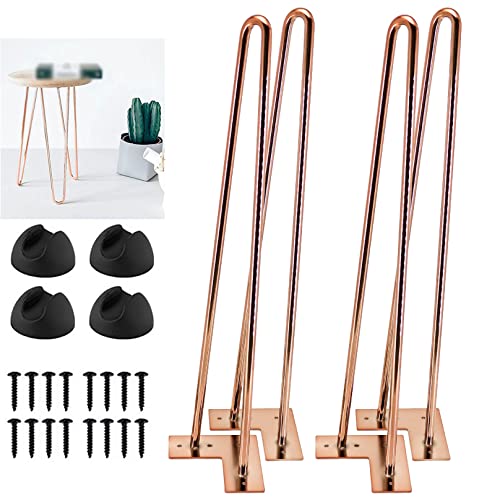 AEGCAOJH Haarnadel-Tischbeine, 4er-Set, Moderne Möbelbeine aus Metall für DIY-Couchtisch, Bank, Stuhl, Schreibtisch, 2-Stangen-Design mit Schraube und Schutzfüßen, 72 cm (28,3 Zoll), Roségo von AEGCAOJH