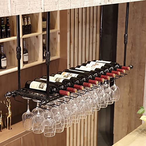AEGCAOJH Hängendes Weinregal aus Metall, höhenverstellbarer Weinglashalter aus Eisen für die Decke, schwebende Barregale, Küchenregal zur Aufbewahrung von Weinflaschen, schwarz (Größe: 80 x von AEGCAOJH