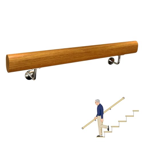 AEGCAOJH Holzhandläufe für Innentreppen, Treppengeländerhandläufe aus Massivholz, Sicherheits- und rutschfeste Treppengeländer-Stützstange mit wandmontierten Edelstahlhalterungen (Größe: 7 von AEGCAOJH