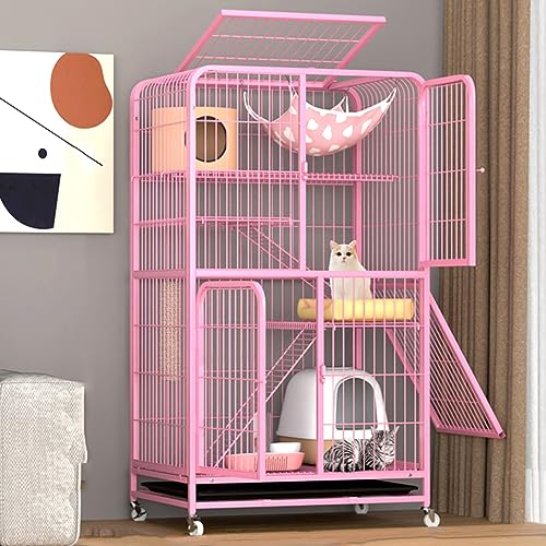 AEGCAOJH Katzenkäfig DIY Doppelschichtiger Katzenkäfig Metall-Katzenzaun Outdoor-Katzenzaun Kleintier-Reise-Campingzaun Einfach zu montieren Mit leicht zu reinigender Ablage (Farbe: Rosa, G von AEGCAOJH