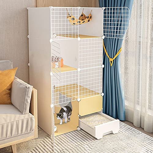 AEGCAOJH Katzenkäfig - Katzengehege, Chinchillakäfig mit Katzentoilette, DIY-Katzenlaufstall für den Innenbereich, Abnehmbarer Metalldraht-Kätzchenzwinger, Kleintierkäfig für 1–2 Haustiere von AEGCAOJH
