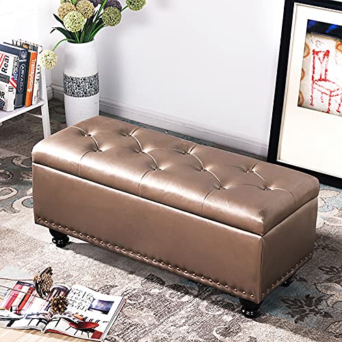 AEGCAOJH Kunstleder-Stauraum-Ottomane-Bank, Pu-Leder-Ende des Bettes Bank mit Stauraum, Home Schlafzimmer Wohnzimmer Fußhocker Multifunktionsbänke-Champagnergold 80x40x45cm(31x16x18inch) von AEGCAOJH