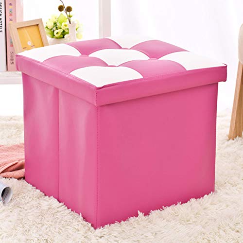 AEGCAOJH Leder Quadratisch Getuftet Würfel Würfel Lagerung Ottomane Fußhocker,Klapp Sitzbank Fußstütze Hocker Couchtisch-Rosa 38x38x38cm(15x15x15inch) von AEGCAOJH
