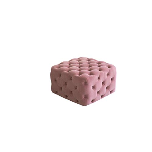 AEGCAOJH Moderner, quadratischer Ottoman-Hocker mit Knopfheftung, gepolsterter Pouf mit Samtbezug für Zuhause, Fußhocker, Fußstütze, Hocker, Bank, Möbel, 636338 cm (Farbe: Rosa) von AEGCAOJH