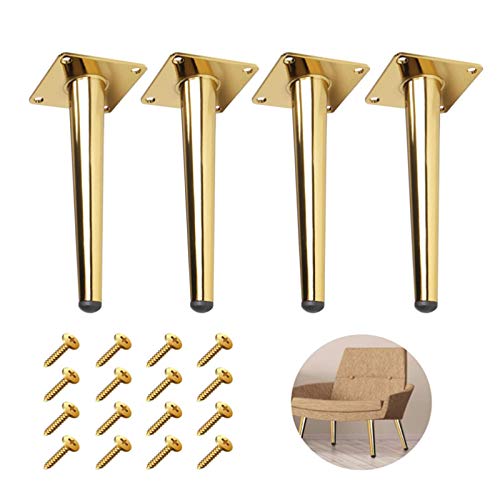 AEGCAOJH Möbelbeine aus goldfarbenem Metall, 4er-Pack, für Heimwerkerprojekte, Sofas, Fernsehschränke, Stühle, 150 mm, gerade Beine mit Befestigungsschrauben von AEGCAOJH