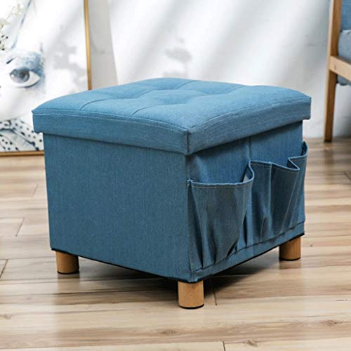 AEGCAOJH Ottomane, Stuhl, Hocker, zusammenklappbar, Sitz-Aufbewahrungsbox, 33 l, Fußhocker, Schuhbank und Sitzkissen, Fußstütze, Hocker, mit Holzbeinen, 38 x 38 x 38 cm (Farbe: Hellblau) von AEGCAOJH