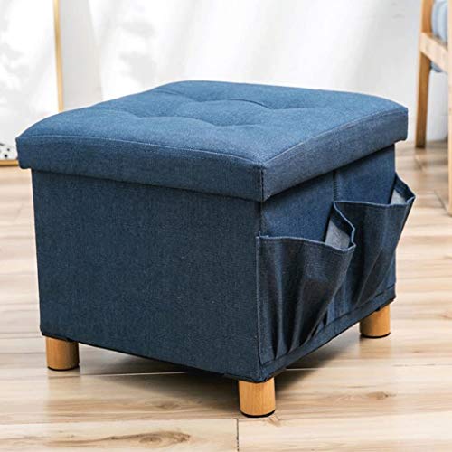 AEGCAOJH Ottomane, Stuhl, Hocker, zusammenklappbar, Sitz-Aufbewahrungsbox, 33 l, Fußhocker, Schuhbank und Sitzkissen, Fußstütze, Hocker, mit Holzbeinen, 38 x 38 x 38 cm (Farbe: Marineblau) von AEGCAOJH