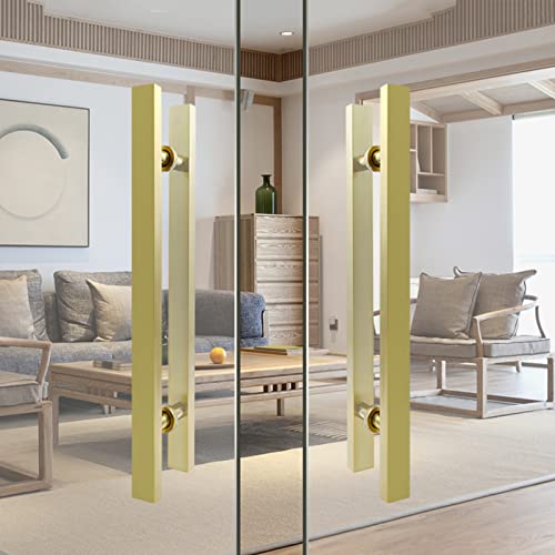 AEGCAOJH Quadratischer Türgriff aus Edelstahl und Glas, modernes Griffset mit matt lackierter Oberfläche, doppelseitiger Haltegriff in H-Form, Glasschiebetürgriffe (Farbe: Gold, Größe: 120 von AEGCAOJH