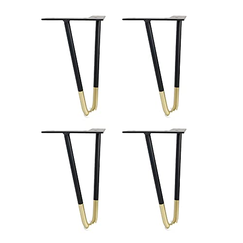 AEGCAOJH Robuste, robuste Haarnadel-Tischbeine, 25 cm, Schwarz/Gold, Sofa-Stützbeine für Schränke, Schreibtische, Stühle, inklusive Rutschfester Unterlage von AEGCAOJH