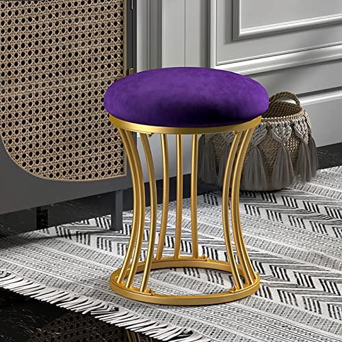 AEGCAOJH Runder Fußhocker, Frisiertischhocker mit Metallbeinen und rutschfesten Fußpolstern, Schminktisch-Ottomane-Pouf für Wohnzimmer, Schlafzimmer,Lila von AEGCAOJH