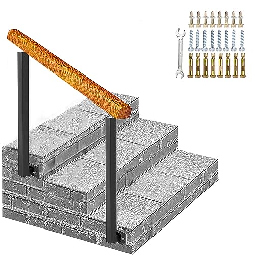 AEGCAOJH Schmiedeeiserner Handlauf, Innen- und Außentreppengeländer passend für 2–3 Stufen, Übergangshandlauf für Seitenwände von Gartenverandastufen, verstellbare Holzhandläufe mit Montage von AEGCAOJH