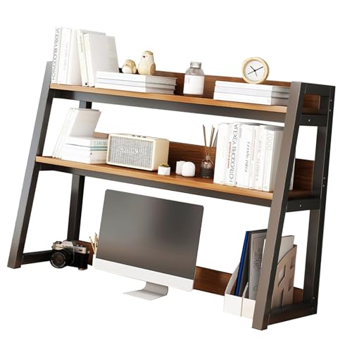 AEGCAOJH Schreibtisch-Aufsatzregal – 2-stufiges Computer-Schreibtisch-Bücherregal, Schreibtisch-Organizer-Regal, verstellbares Schreibtisch-Bücherregal aus Holz und Metall, Mehrzweck-Aufbew von AEGCAOJH