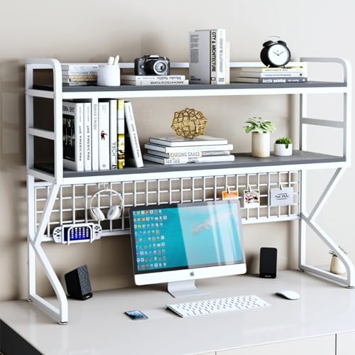 AEGCAOJH Schreibtisch-Bücherregal - Schreibtisch-Bücherregal mit Gitterplatten, schmiedeeisernes Büro-Schreibtischgestell, mehrschichtiges Schreibtischregal für Studentencomputer, multifunk von AEGCAOJH