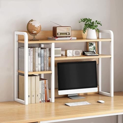 AEGCAOJH Schreibtisch-Regal-Organizer – 2-stöckiges Schreibtisch-Bücherregal für Computertische – verstellbares Schreibtisch-Bücherregal, Bücherregal aus Holz und Metall für die Arbeitsplat von AEGCAOJH