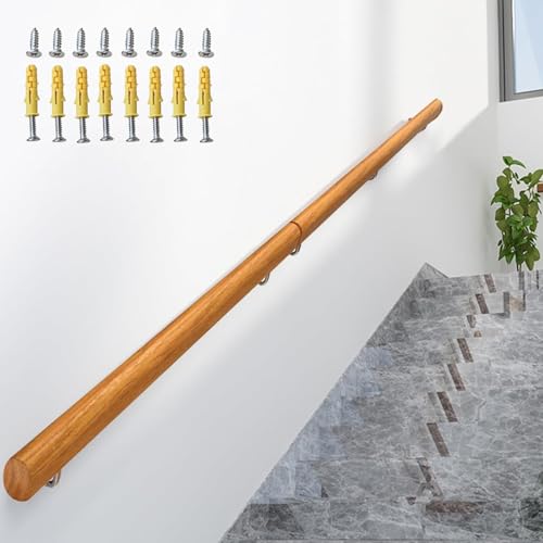 AEGCAOJH Treppengeländer-Handläufe, Holzhandlauf - 1-20 Fuß Komplettset, Handläufe für Treppen im Innenbereich mit Edelstahlhalterungen, Loft-Korridor-Treppen, Haltegriff-Wandstütze (Größe: von AEGCAOJH
