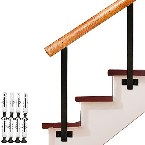 AEGCAOJH Verstellbare Handläufe passend für 2 oder 3 Stufen Außentreppengeländer, seitlich montierter Handlauf aus Schmiedeeisen für Betonstufen der Veranda, Holzhandlauf mit Installationss von AEGCAOJH