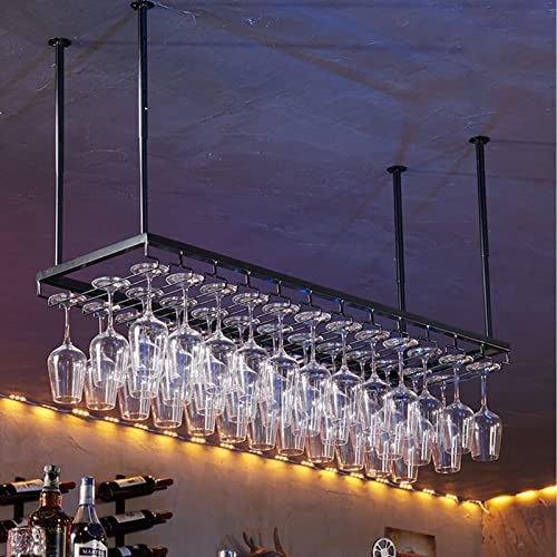 AEGCAOJH Weinglasregal zum Aufhängen aus Eisen, Weinhalter für die Decke, Küchenregal, Weinhalter, umgedrehter Weinbecherhalter, Heimdekoration, Schwarz (Größe: 120 x 35 cm) von AEGCAOJH