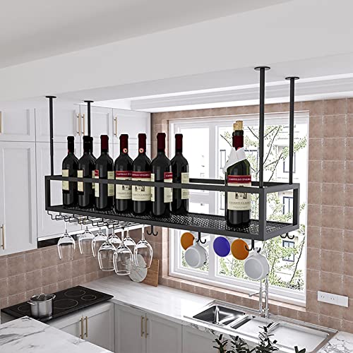 AEGCAOJH Weinregal für die Bar, Weinflaschenregal, umgedrehter Glasbecherhalter, schwarzes, an der Decke hängendes industrielles Ausstellungsregal aus Metall mit Champagner-Stielgläsern, Ke AEGCAOJH Weinregal für die Bar, Weinflaschenregal, umgedrehter Glasbecherhalter, schwarzes, an der Decke hängendes industrielles Ausstellungsregal aus Metall mit Champagner-Stielgläsern, Ke von AEGCAOJH