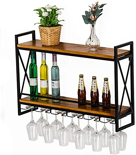 AEGCAOJH Weinregal im Vintage-Stil, Wandregal für Bar und Küche, wandmontiertes 2-stufiges Weinflaschen- und Weinglasregal, rustikale schwebende Regale aus Metall und Holz (Größe: 80 × 20 × AEGCAOJH Weinregal im Vintage-Stil, Wandregal für Bar und Küche, wandmontiertes 2-stufiges Weinflaschen- und Weinglasregal, rustikale schwebende Regale aus Metall und Holz (Größe: 80 × 20 × von AEGCAOJH