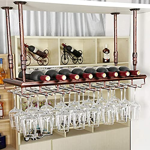 AEGCAOJH Weinregal im Vintage-Stil für die Decke mit verstellbarem Ausleger zum Aufhängen, Halter für Weinflaschen und Gläser aus Metall, schwebendes Aufbewahrungsregal für Kelche und Stiel von AEGCAOJH