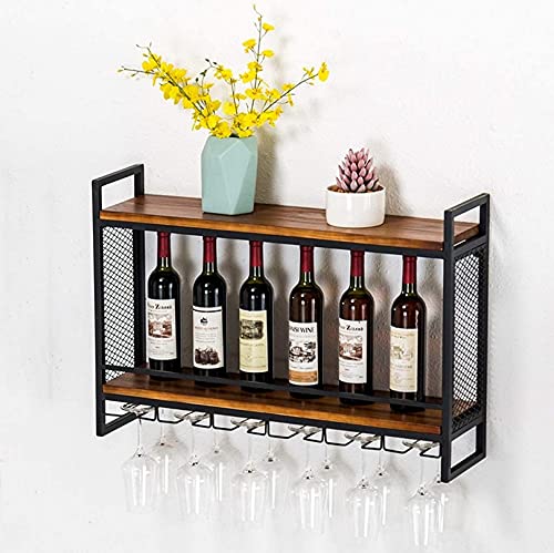 AEGCAOJH Weinregal im rustikalen Vintage-Stil, schwebende Regale, für Bars, Küchen, Weinflaschen, Weingläser, Kelchhalter, 2-stufiges Wandregal (Größe: 100 × 20 × 55 cm) von AEGCAOJH