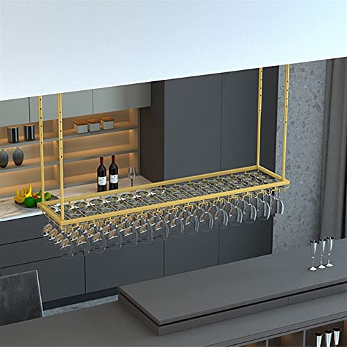 AEGCAOJH Weinregale, Glasflaschenhalter aus Metall an der Decke, rustikale Präsentationsregale mit Stielglasablage für Unterschränke, Küchen, Bars, einstellbare Höhe und Breite (Größe: 100 von AEGCAOJH
