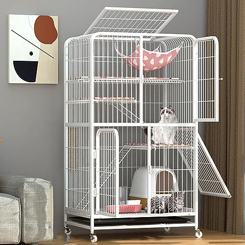 Katzenkäfig DIY Doppelschichtiger Katzenkäfig Metall-Katzenzaun Outdoor-Katzenzaun Kleintier-Reise-Campingzaun Einfach zu montieren Mit leicht zu reinigender Ablage (Farbe: Weiß, G von AEGCAOJH