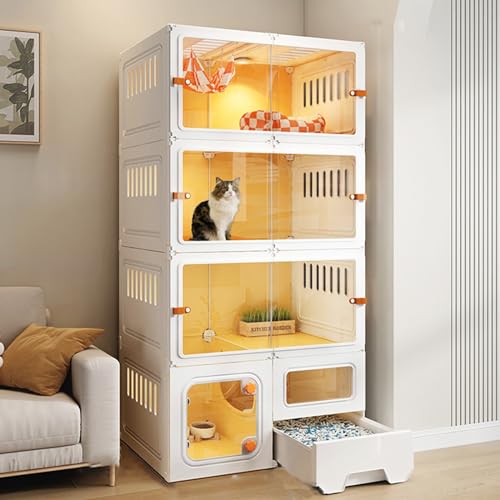 Katzenkäfige für den Innenbereich mit Katzentoilette, Katzengehege, 3-stöckig, abnehmbares PP-Material, transparent, verbesserter Haustierkäfig mit Schiebetür, leicht zusammenzubau Katzenkäfige für den Innenbereich mit Katzentoilette, Katzengehege, 3-stöckig, abnehmbares PP-Material, transparent, verbesserter Haustierkäfig mit Schiebetür, leicht zusammenzubau von AEGCAOJH