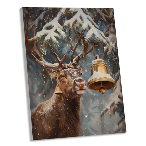 AEHIE Wanddekoration mit Rentierglocken, rustikale Waldlandschaft, Weihnachten, Winterwald, Rentier, gerahmte Leinwand, Wandkunst, Bauernhaus, Weihnachten, Wildtier-Dekorationen für Zuhause, 28 x 35 AEHIE Wanddekoration mit Rentierglocken, rustikale Waldlandschaft, Weihnachten, Winterwald, Rentier, gerahmte Leinwand, Wandkunst, Bauernhaus, Weihnachten, Wildtier-Dekorationen für Zuhause, 28 x 35 von AEHIE